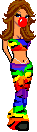 Doll GIF dressed in rainbow blowing rainbow gum.